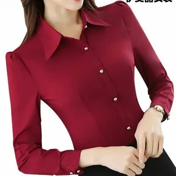 Bluzo Ženske 2020 Jeseni Strokovno Rdeča Majica Ženske Dolgo Sleeved Majico Slim Fit Blusas Ropa De Mujer