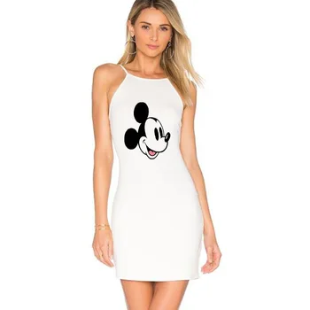 Disney Mickey, Donald Duck Minnie Mouse Tiskanih Zanko Obleka Ženske Seksi V vratu Moda Zanko Nove Ženske Oblačila