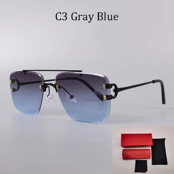 Moška sončna očala, kovinski okvir, kvadratni rimless očala z velikimi c leče, carter, blagovno znamko, design, moške senčilo, novo, 2021