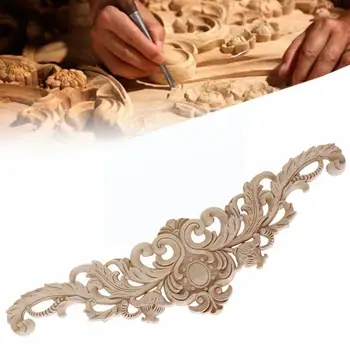 Pravokotnik Carving Naravnega Lesa Appliques Nalepko Letnik Nalepko Les Za Pohištvo Unpainted Dekor Ornamenti Plesni Lesene Deco H3i1