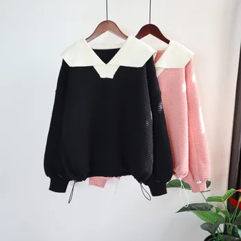 Pulover pulover 2021 pozimi nov slog svoboden dolgo sleeved sladko pulover ženske, ena