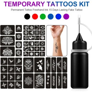 Začasne Tetovaže Kit Stalno Tatoo Prostoročno Črnila in Matrice 15 Dni Trajno Ponaredek Tatoo DIY za Moške, Ženske
