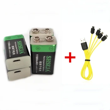 4pcs SHSEJA 1180mAh 9V polnilne baterije 6F22 USB litij-ionska baterija z Micro USB hitro kabel za polnjenje