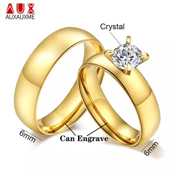 Auxauxme Sije Kubičnih Cirkon Ljubimec je Udejstvovanje Obroči Zlato iz Nerjavečega Jekla Engrave Ime Datum Poročni prstan Prstan Nekaj Žensk, Moških