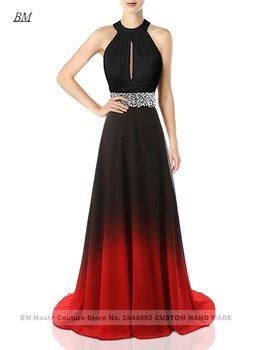 BM 2022 Linijo Črno Rdeča Preliva Šifon Beaded Prom Obleke Princess Ombre Formalno Večer Stranka Obleke Vestidos Oblačilih, De Soiree
