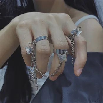 Metulj Verige Obroči Set za Ženske 2021 Moda korejski Aesthatic Prst Punk Obroči za Dekleta Resizeble Grunge Nakit Trgovini